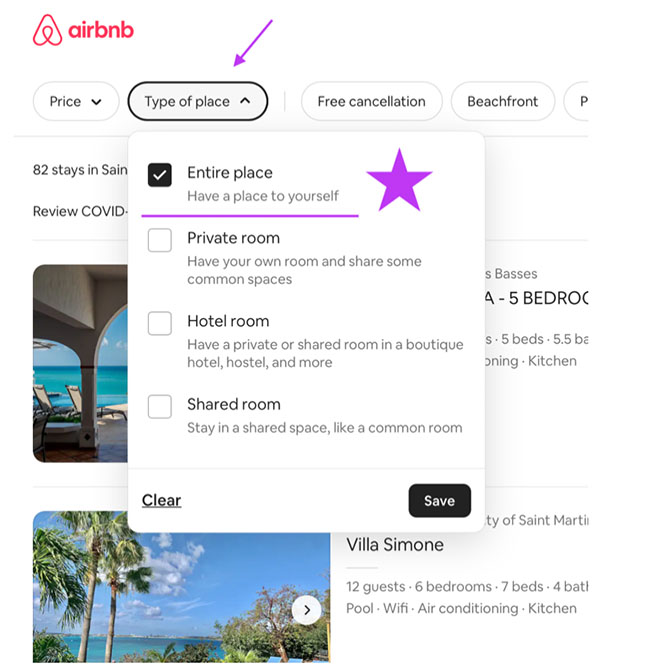 Make sure to use the filters properly when you search for a property on Airbnb. 