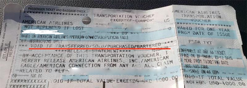 The terms of airline vouchers do not allow for buying or selling .