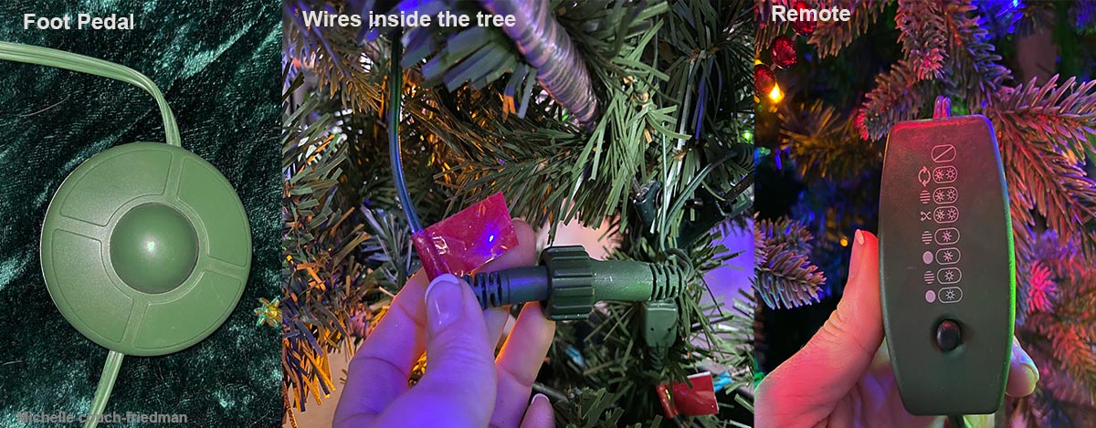 Three things to check to fix your pre-lit Christmas tree: Foot pedal, remote, tighten wires.