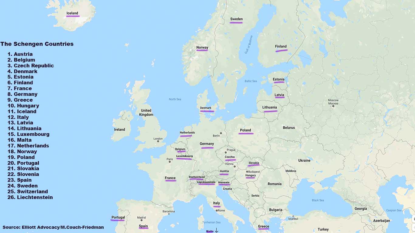 This graphic shows the Schengen Area -- one of the most misunderstood areas of the world in terms of passport mistakes for US citizens.