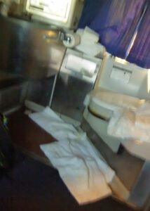 Her disgusting train ride included a filthy, sloshing toilet inside her accessible compartment.
