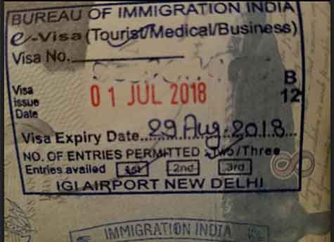 The stamp on Charan's passport shows the e-visa expired on August 29.