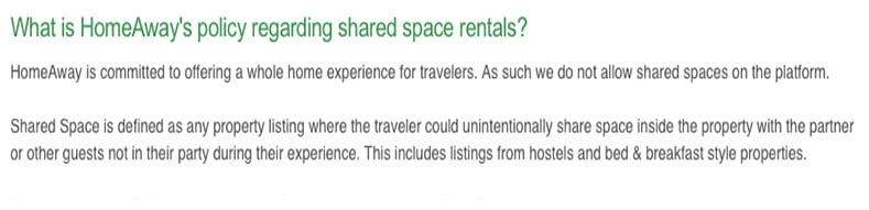 This is proof that VRBO forbids shared space rentals. So this vacation rental problem is particularly odd.