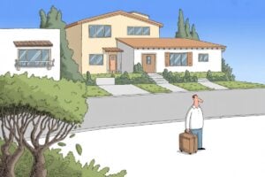 Man standing in front of an empty lot in Beverly Hills, Calif.