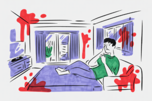No, blood on the walls does not count as a vacation rental amenity