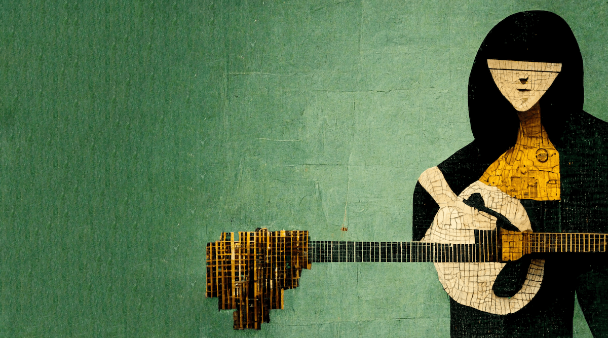 Woman playing a money guitar